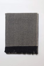 SALE Charcoal Herringbone Wool Throw Blanket, Soft Merino Lambswool Sofa Thro