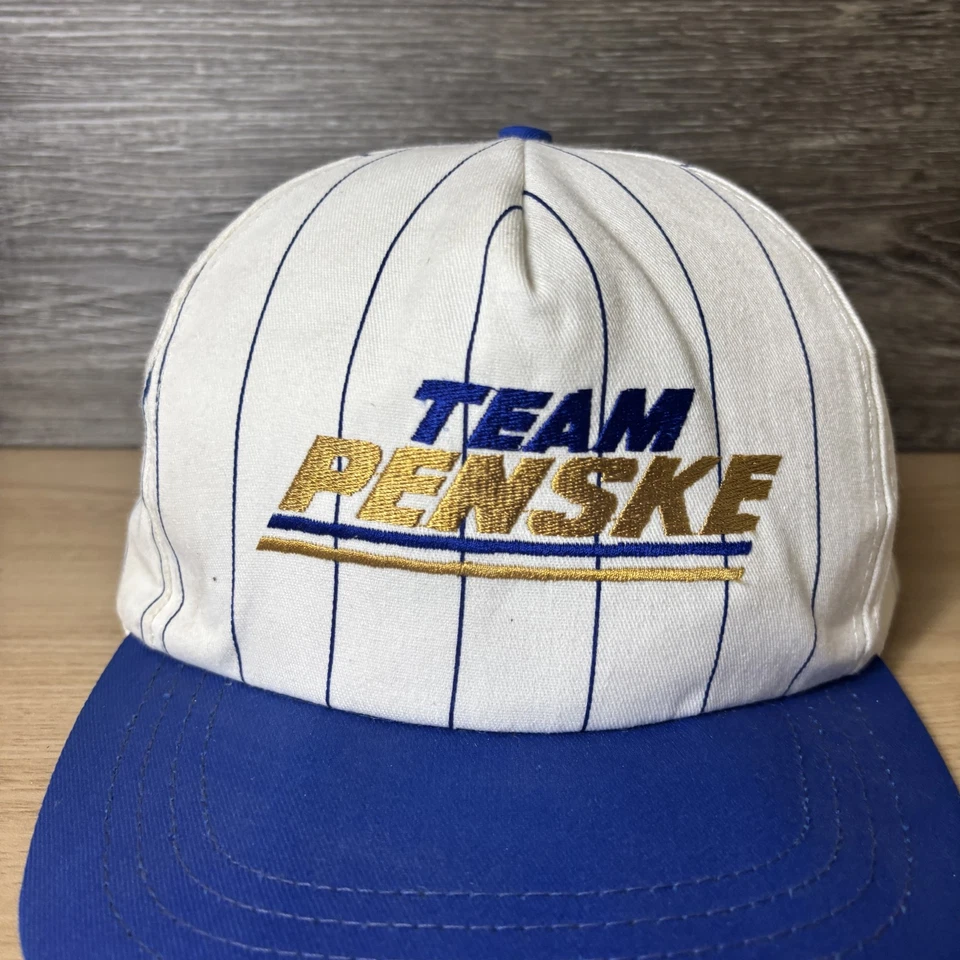 ВИНТАЖНЫЙ команды Penske шляпа крышка Snap назад мужской синий белый Pinestripe гонки 90-х - Изображение 2 из 4
