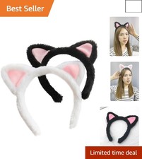 2 Pack Soft Plush Cat Ears Headbands for Cosplay  Halloween Fun - Adult Size