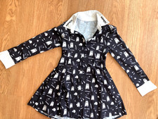 Wednesday Addams Girl's Dress with Cousin IT print Black/White Halloween - READ