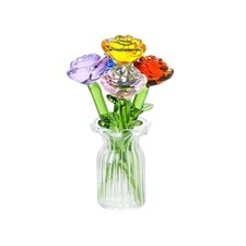 Miniature Five Glass Flowers Figurine Collectible With Vase For Birthday Gift