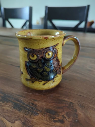 Vintage Otagiri Stoneware Retro Owl Coffee Mug Hand Painted Brown 