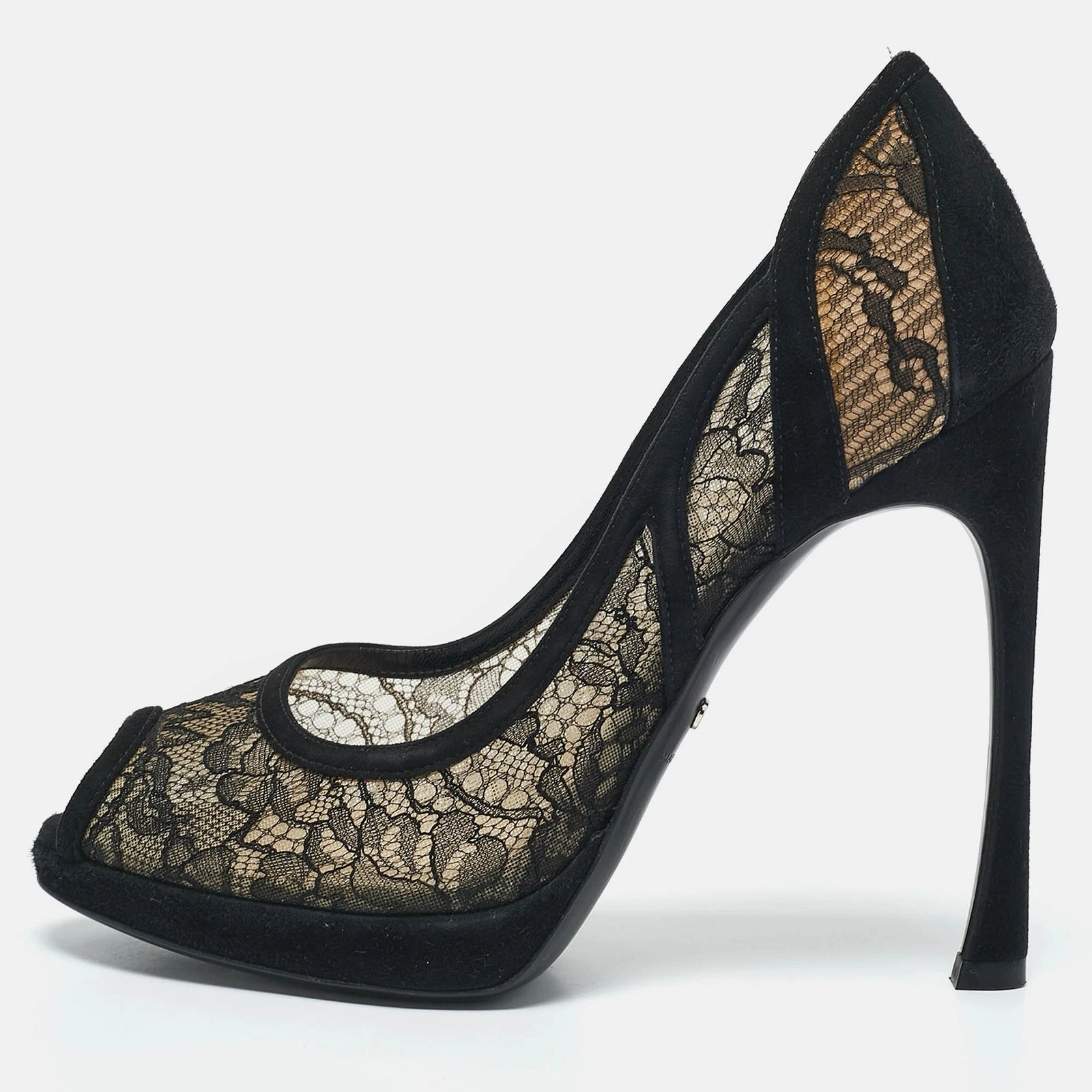 Escarpins Dior noirs dentelle et daim festonné bout ouvert taille 37