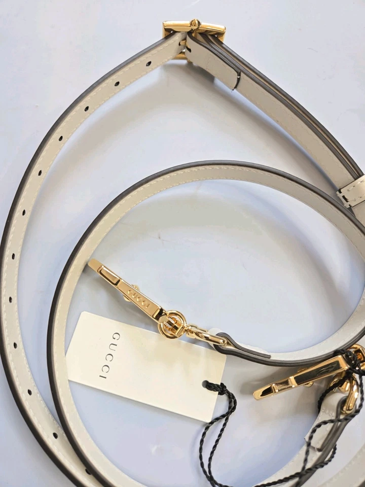 GUCCI WHITE LEATHER HANDBAG REPLACEMENT ADJUSTABLE STRAP w GOLD HARDWARE ITALY - Image 4 of 4