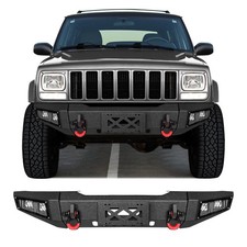 Front Bumper 1984-2001 Jeep Cherokee Xj Winch Plate Leds D-rings Black Steel