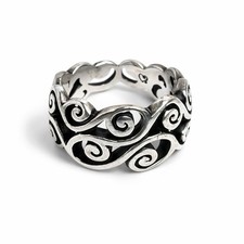 Sterling Silver 925 Scroll Filigree Wide Band Ring Vintage Style