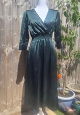 Dorothy Perkins Dark Green Satin Midi Dress Size 10 Formal Evening Party Wedding