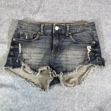H M High Waisted Blue Denim Distressed Shorts Size 6