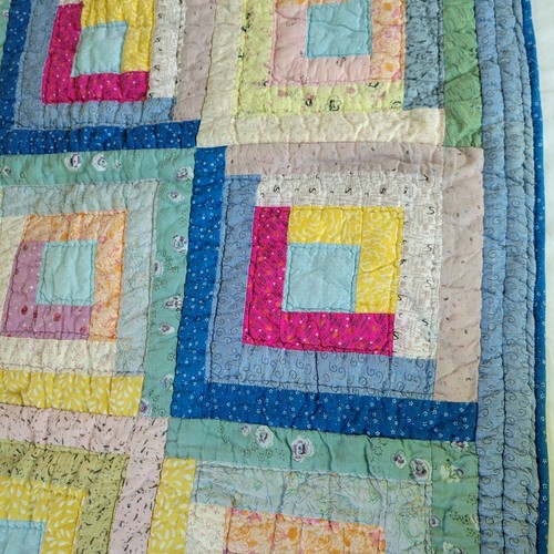 First Impressions Vintage Patchwork Quilt Log Cabin Baby Blanket 36x48" Unisex - Picture 10 of 16