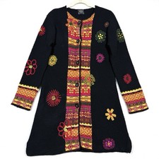 Vintage Susan Bristol Sweater S Long Cardigan Wool Embroidered Floral Fair Isle