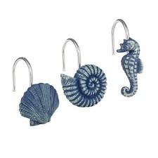 Sunlit Seashells Decorative Shower Curtain Hooks, Blue Ocean Creatures