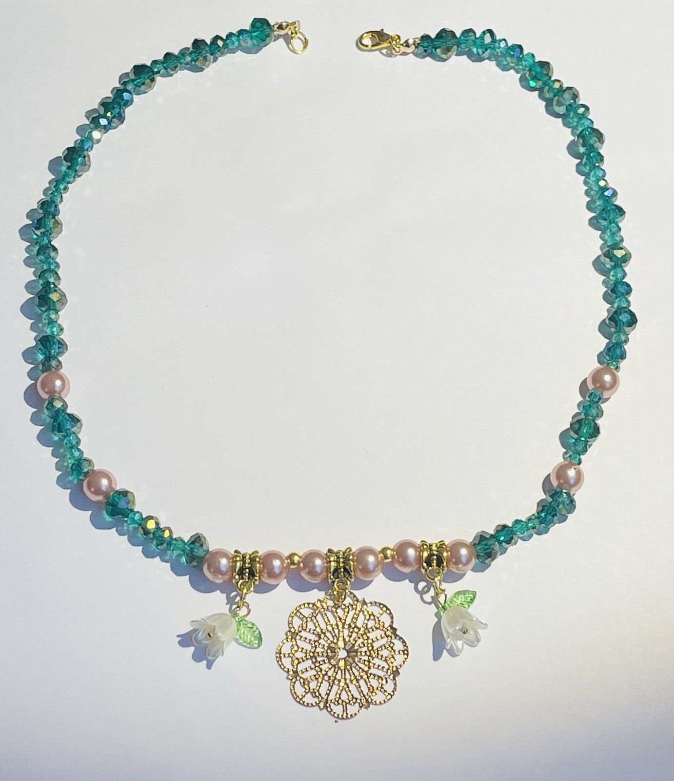 Handmade emerald green beaded statement necklace