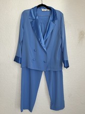 Vtg Victoria Secret Satin Pajama Set 2 Piece Blue Romantic Gold Label 80s Med