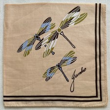 Vintage Handkerchief Plain Light Brown Cotton Corner Dragonfly Print Hanky 16" P