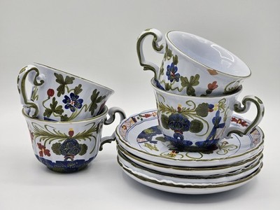 Sigma Tastesetter CACF Faenza Italy Garofano/Blue Carnation Teacups/Saucers (4)