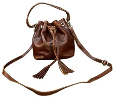 Sorpresa Leather Bucket Drawstring Bag Conag Brown Small