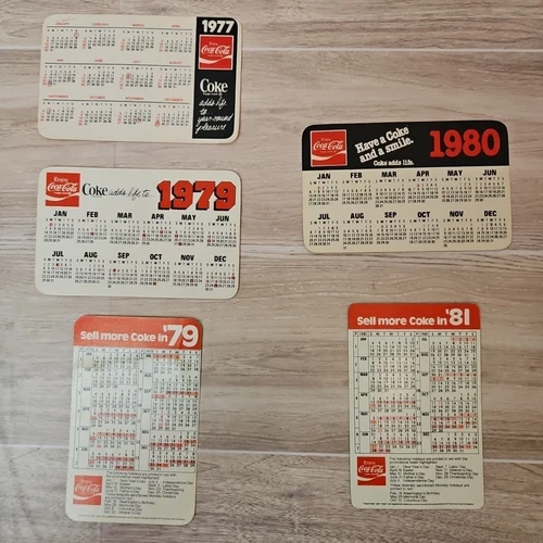 Vintage Coca-Cola Pocket Calendars 1977 - 1981 Lot Of 5 NOS