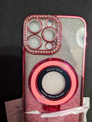 KATHY TECH Pink/Silver Glitter Back Case Phone Case Cover with Ring Holder