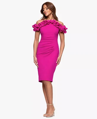Xscape Off Shoulder Dress 14 Pink Ruched Cocktail Formal Wedding Evening NWOT - image 1 of 4