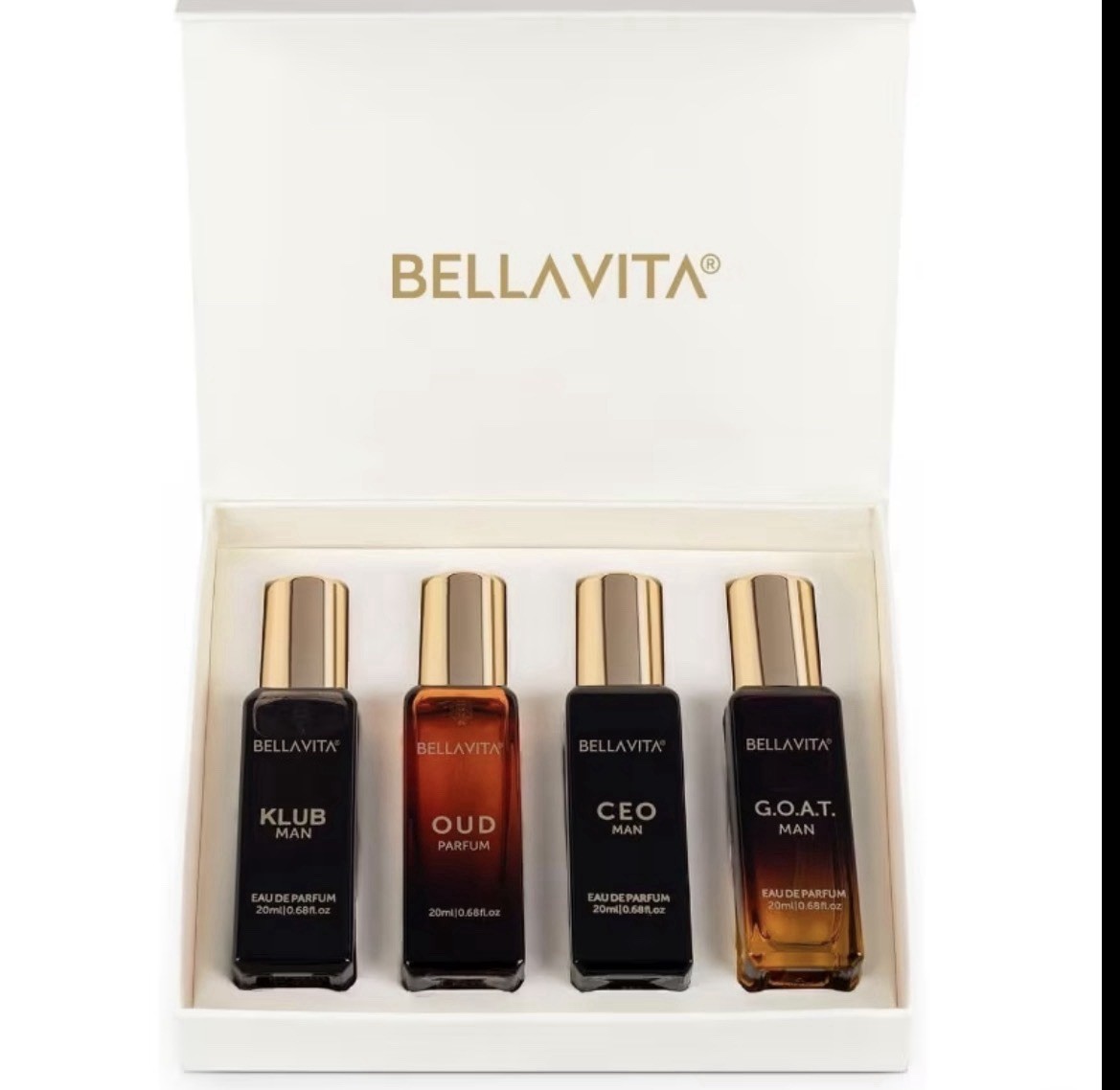 BellaVita Men’s Perfume Gift Set – 4x20ml KLUB, OUD, CEO, GOAT