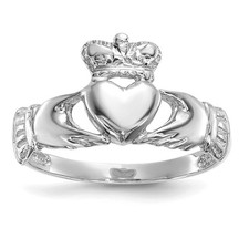 14k White Gold Polished Claddagh Ring Sz 7