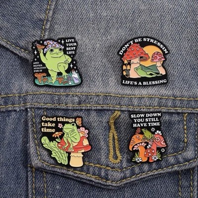 Frog Wisdom Enamel Pin Set - Best Life, Slow Down, Don't Be Stressin - 1 Or Set