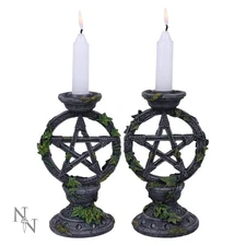 Nemesis Now Wiccan Pentagram Candlesticks Set of Two Candle Holder ... Fast Ship