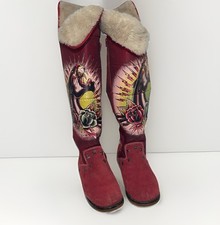 Stivali alti al ginocchio Y2K vintage Don-Ed resistenti bordeaux design tigre donna taglia 8