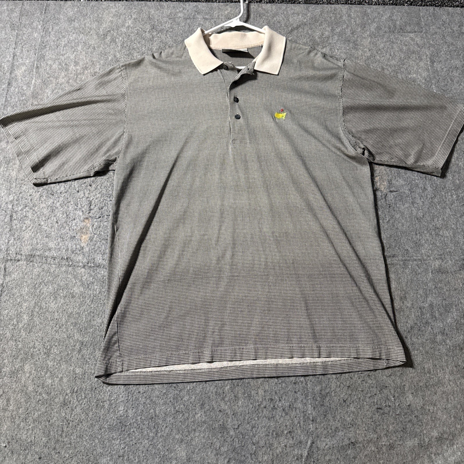 Vtg Augusta Masters Polo Shirt Men L Houndstooth Short Sleeve Cotton Embroidered
