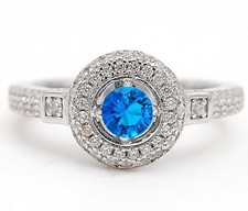 2CT Blue Topaz  White Topaz 925 Solid Sterling Silver Ring Sz 6 UB2-6