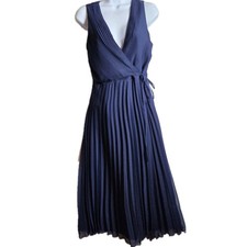 ASOS Navy Blue Pleated Sleeveless Wrap Midi Dress Size 6 Wedding Guest Flowy