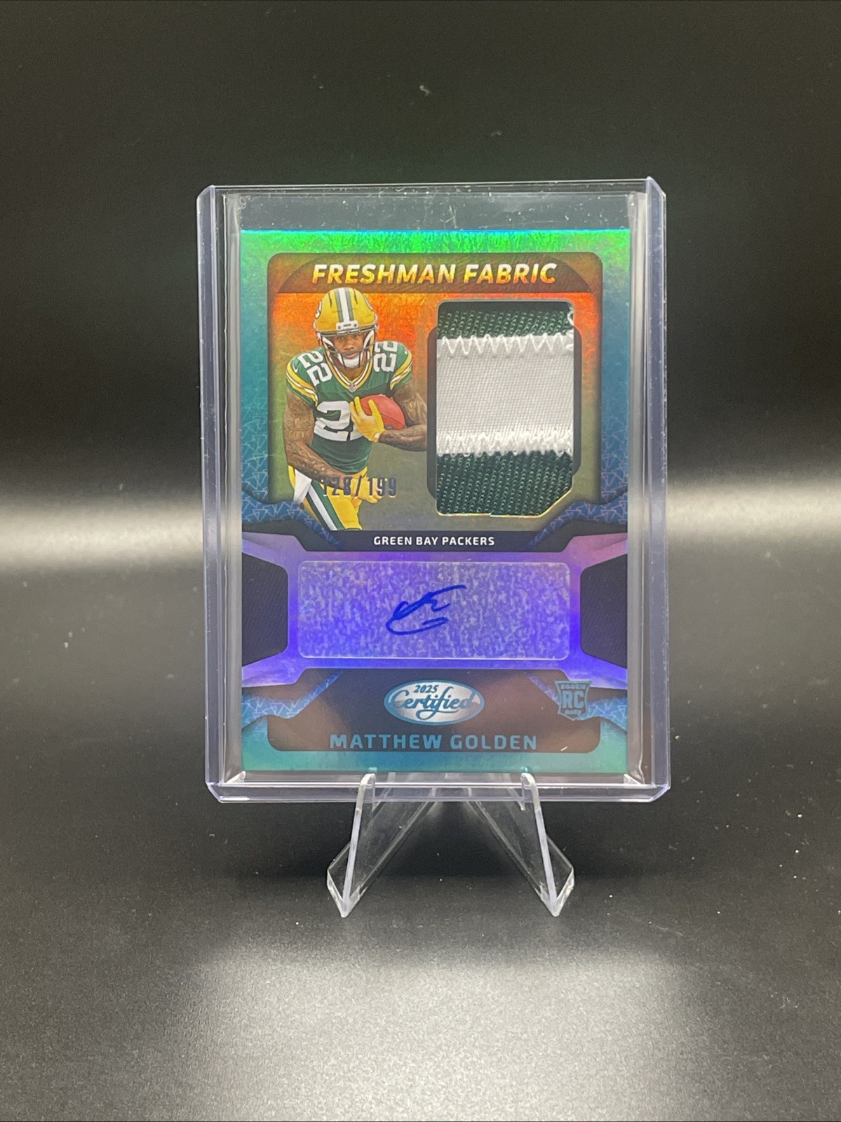 2025 Certified Matthew Golden Freshman Fabric Mirror Patch Teal RC Auto #126/199