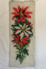 Vintage Completed Latch Hook Rug/Wall Hanging, 1970s-80s Poinsettias Christmas