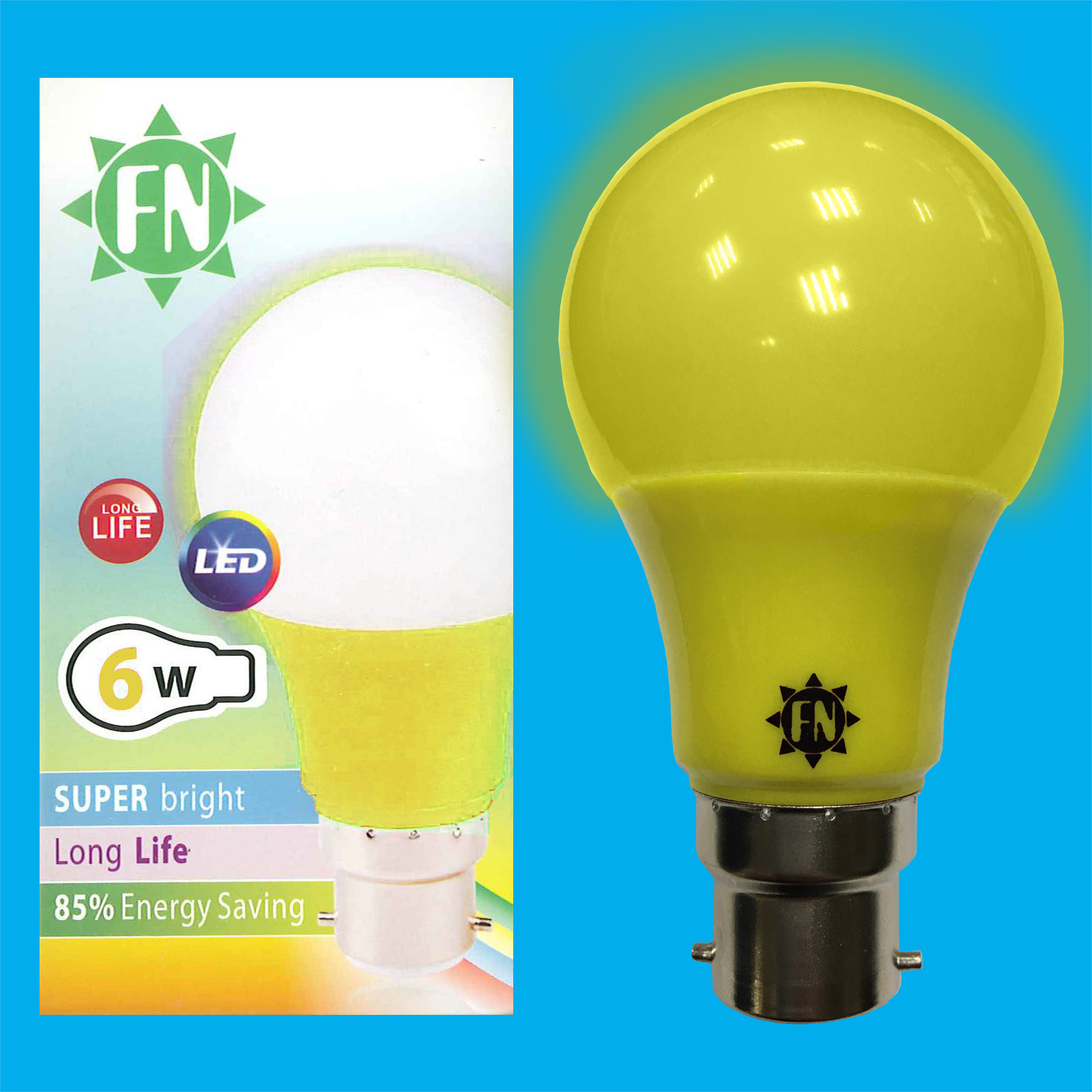 10x 6W LED Yellow Coloured GLS A60 Light Bulb Lamp BC B22 Low Energy ...