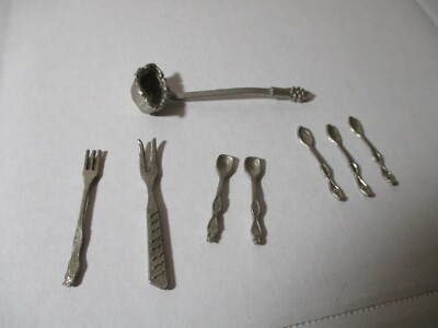 2 Dollhouse Miniature Unfinished metal Serving spoon