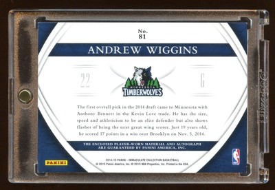 IMMACULATE ANDREW WIGGINS RC AUTO #D /25 LIMITED PATCH LOGO 