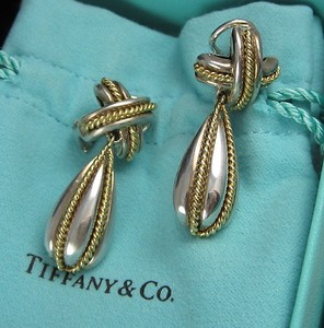18k dangle tiffany signature sterling earrings yellow silver gold
