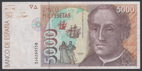Spain 5000 Pesetas 12-10-1992 VF P. 165, Banknotes, Circulated