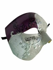 Men's Phantom Music Purple Silver Large Mardi Gras Masquerade Mask