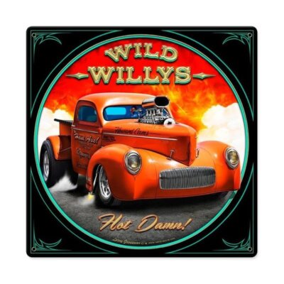 Larry Grossman Wild Willys Pick Up Hot Rod Gasser Retro Sign Blechschild Schild