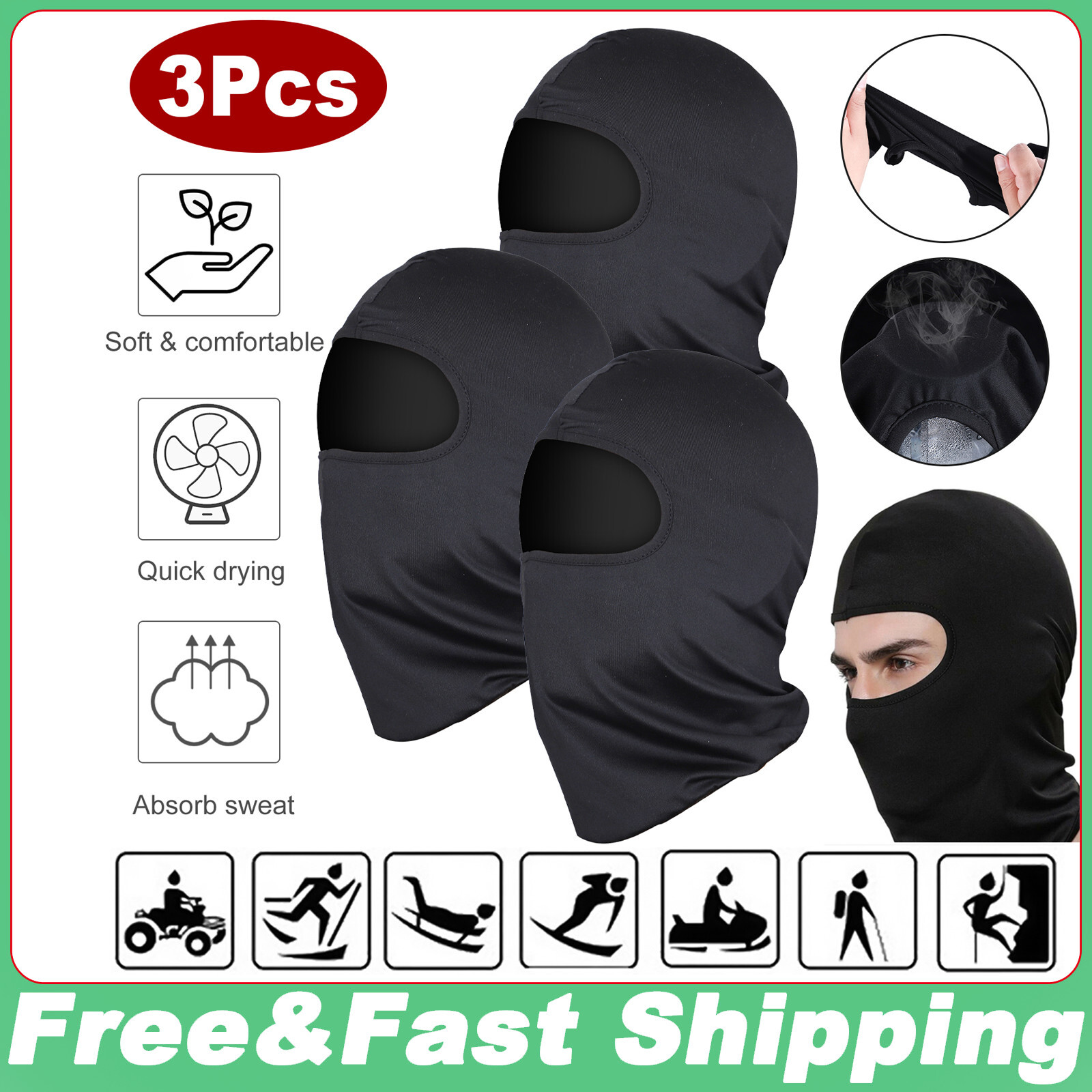 3 Pcs Windproof Balaclava Ski Mask for Winter Cycling Outdoor Warm Face Cover