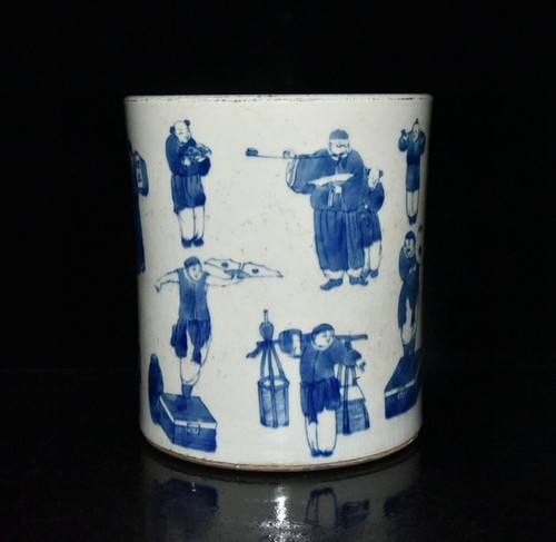 Chinese Blue&White Porcelain Hand-Painted Exquisite Figure Brush Pot 23914 - Picture 2 of 9