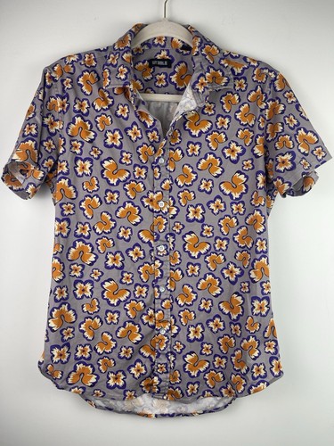 St33le Purple Geometric Floral Print Button Up Short Sleeve Shirt Medium