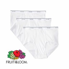 Mens 3 Pack Fruit of the Loom White BRIEFS Underwear 100 Cotton Solid S M L XL
