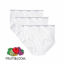 Mens 3 Pack Fruit of the Loom White BRIEFS Underwear 100% Cotton #Solid S M L XL