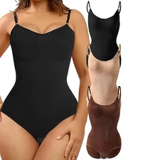 Women Seamless Bodysuit V Neck Sleeveless Adjustable Spaghetti Straps Shapewear