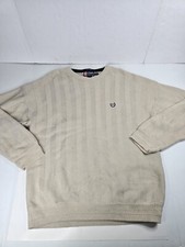 Vintage Chaps 90s Mens Beige Cotton Cable Knit Pullover Crewneck Sweater Size XL