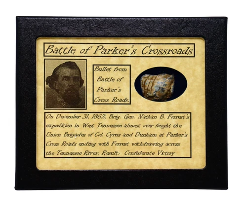 Civil War Bullet from the Battle of Parker's Crossroads with 4 x 5 Case and COA