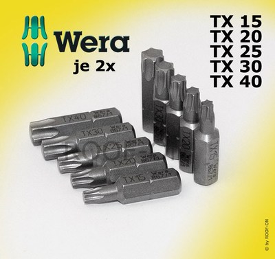 je2x WERA-Bit-Set TX15, TX20, TX25, TX30, TX40, 867/1 Z TORX Bits 1/4''-Sechskant