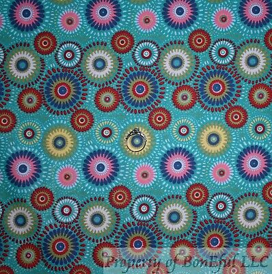BonEful Fabric BTY 2 Yards Cotton Quilt Blue Pink Green Red Yellow Flower Hippie 